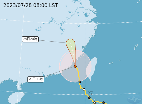 「杜苏芮」目前在金门南南东方近海向北北西移动。中央气象台