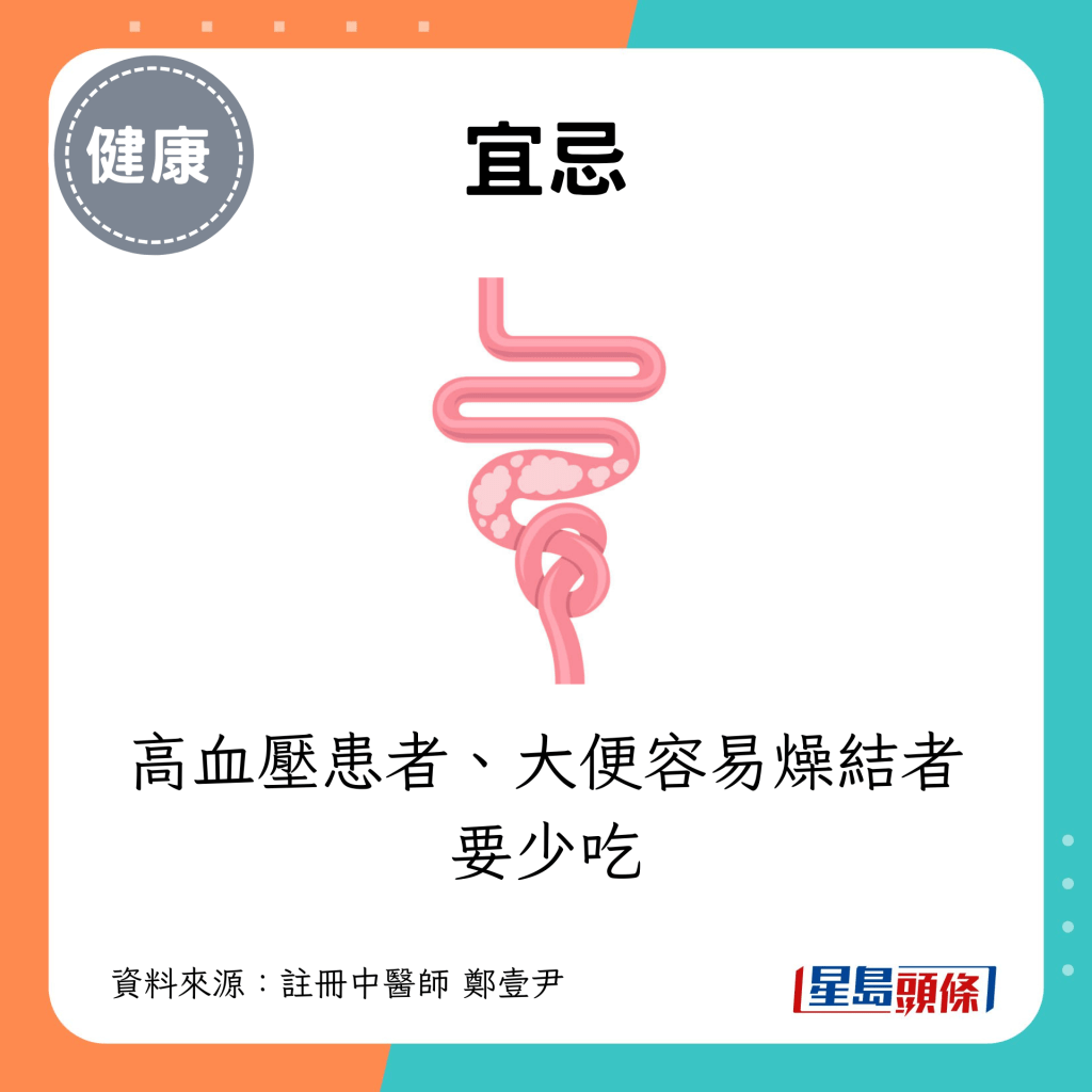 高血压患者、大便容易燥结者要少吃