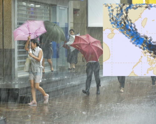 預測星期日有狂風驟雨及幾陣雷暴。資料圖片小圖為歐洲中期預報。