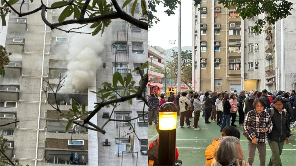 屯門兆麟苑單位起火湧濃煙 消防拖喉灌救