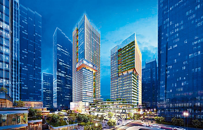 前海周大福金融大廈南塔高約120米，總建築面積超過4.9萬平方米。