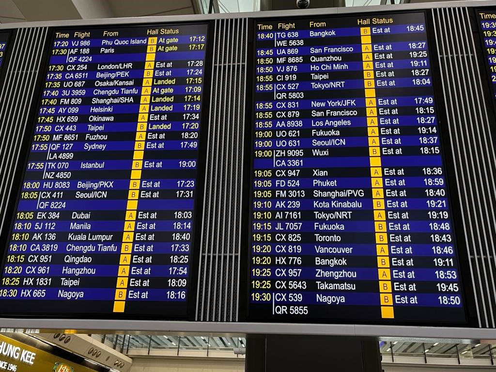 赤鱲角國際機場航班進出資料版全電腦化。資料圖片
