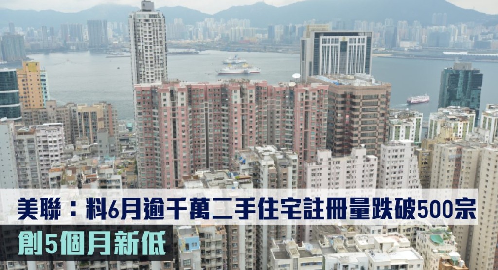 美聯:料6月逾千萬二手住宅註冊量跌破500宗。