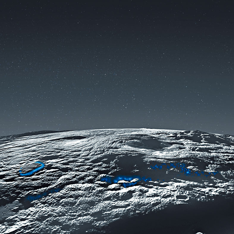 冥王星冰火山地區的透視圖。