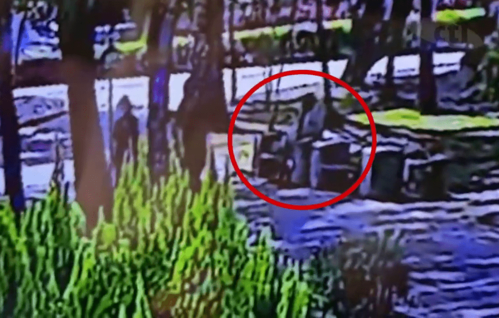 閉路電視畫面顯示，男疑犯當時正坐在公園椅子上。