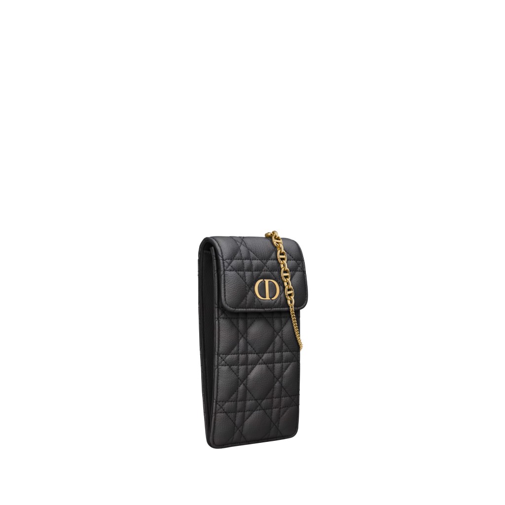 黑色藤格紋圖案小牛皮Dior Caro鏈帶手機收納袋/$9,900/Dior。