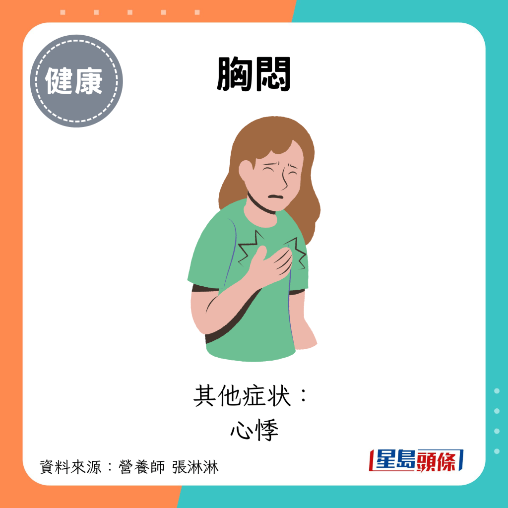 胸悶：其他症状： 心悸