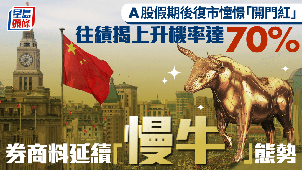 A股假期後復市憧憬「開門紅」 往績揭上升機率達70% 券商料延續「慢牛」態勢