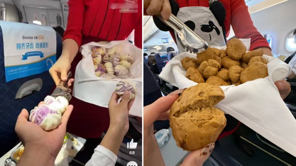 川航部份航班派饅頭或花捲等小食,引起網民爭論。微博/小紅書