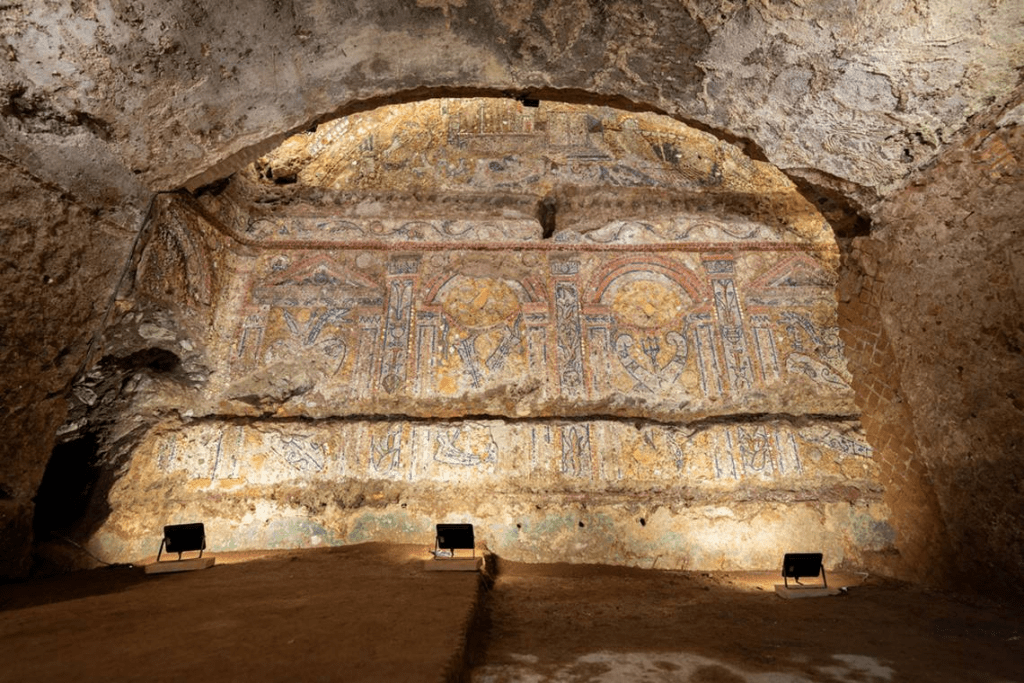 古羅馬房屋內發現的精美馬賽克壁畫。 意大利文化部