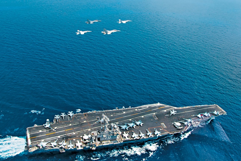 美军「卡尔文森号」航空母舰曾在南中国海参加演习。  