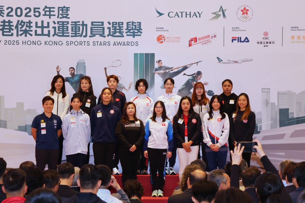 傑出女運動員候選人出席今日公投拉票活動。徐嘉華攝