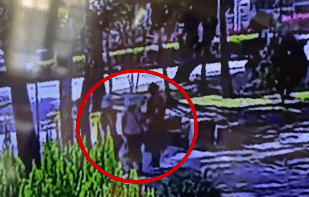 闭路电视画面显示，3名女子在公园散步。
