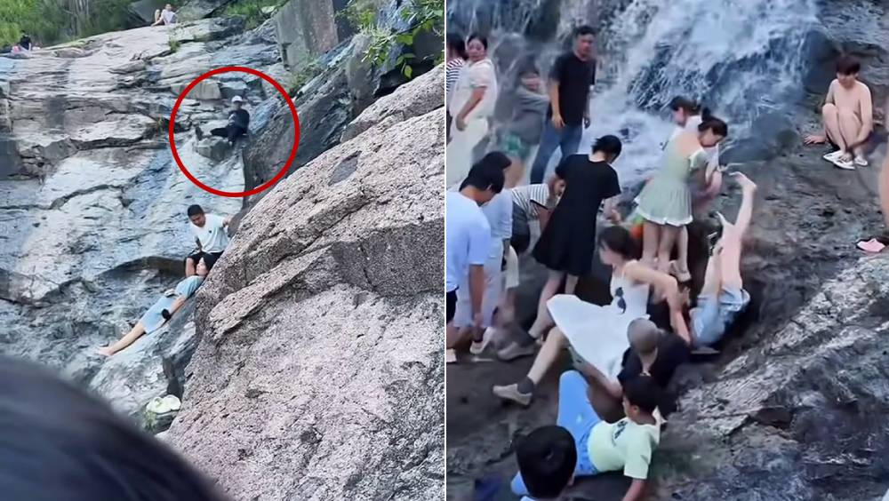 浙江男瀑布頂滑落，連環撞傷下方多人。