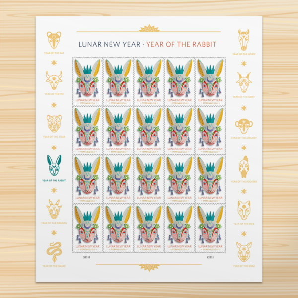 美國郵政總局最新兔年郵票小全張。 網上圖片