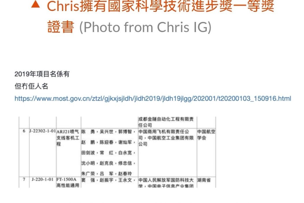 名单上不是Chris的中文名「王青霞」，她称公司的人最后退出团队，却做了一个同款Mini感谢状。