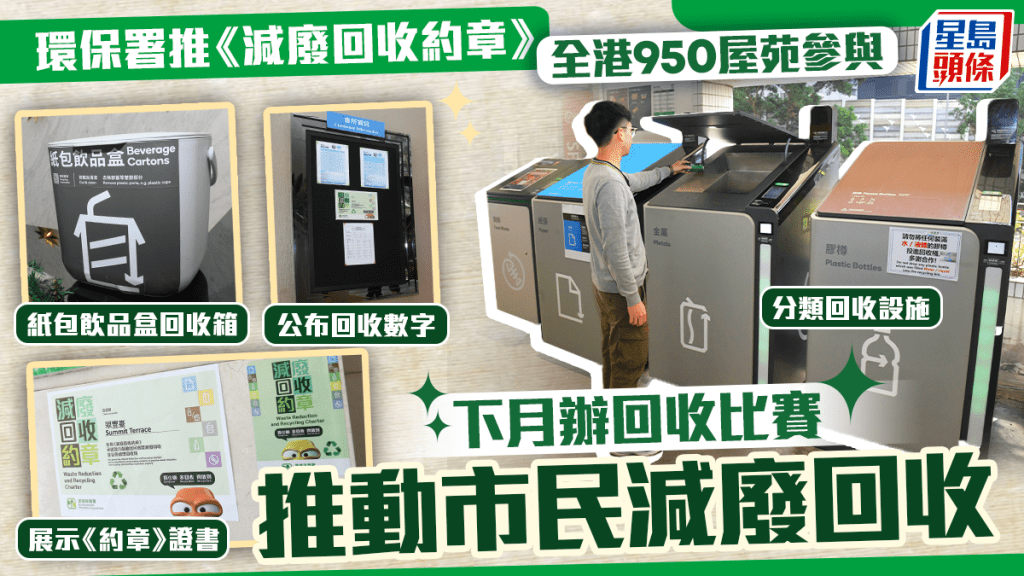 環保署推《減廢回收約章》  全港950屋苑參與   下月辦回收比賽   推動市民減廢回收