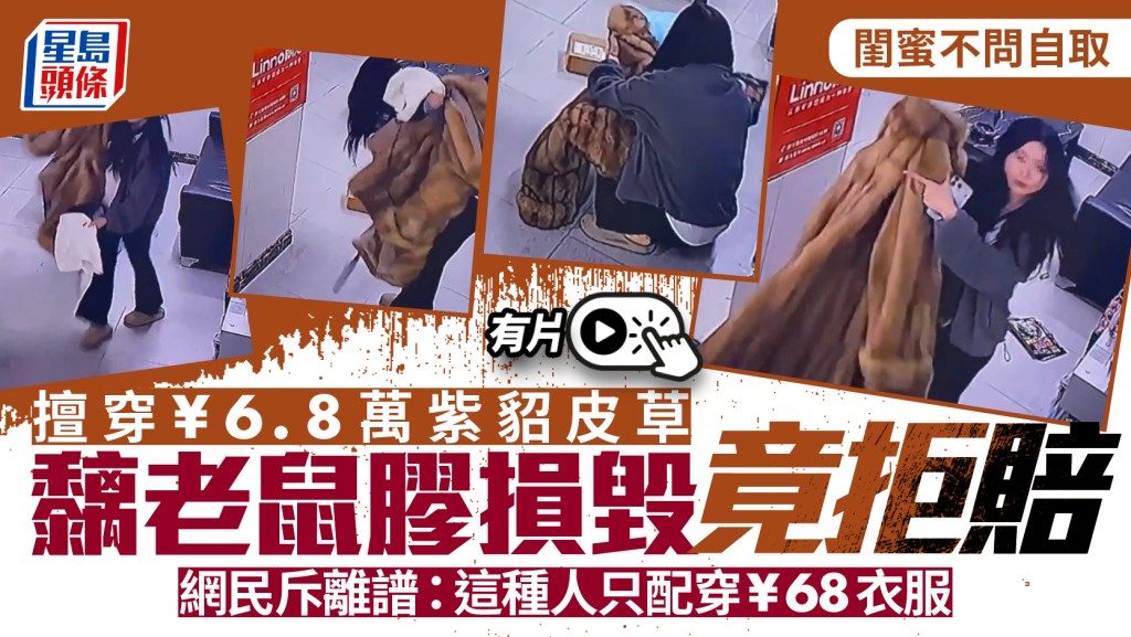 閨蜜變仇家？︱網傳女子擅穿好友天價紫貂皮草  不慎黐老鼠膠拒賠