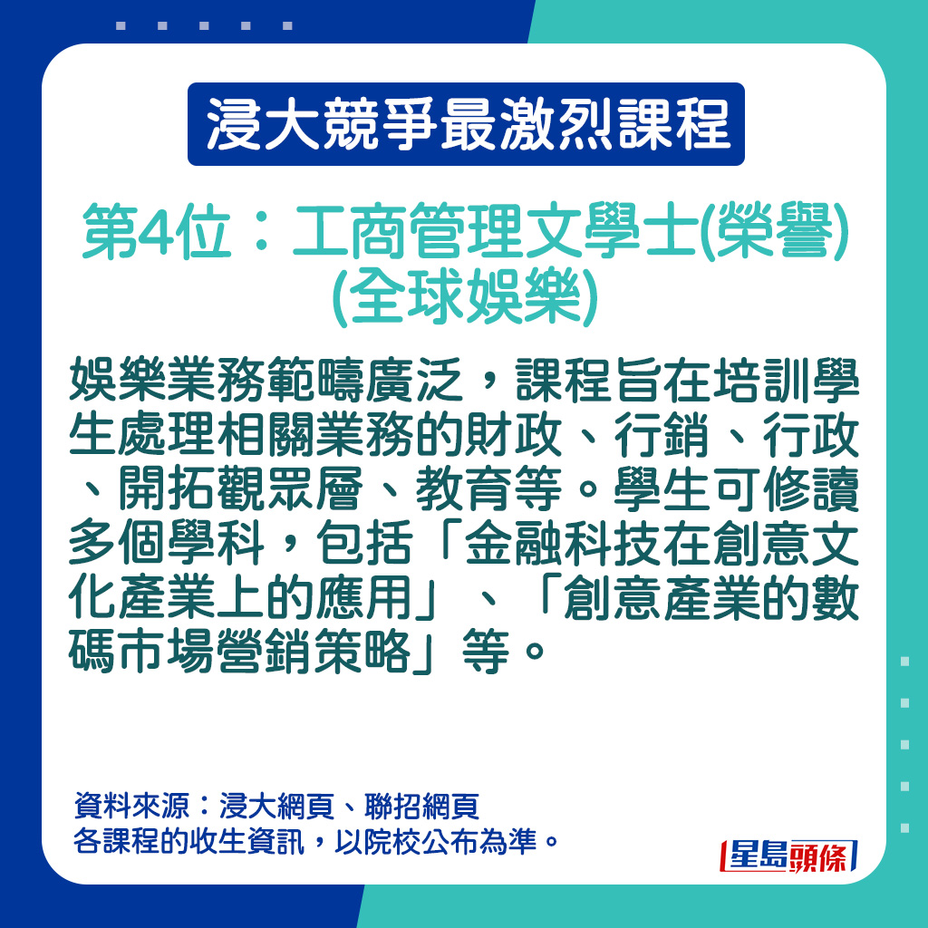 工商管理文学士(荣誉)(全球娱乐)的课程资讯。