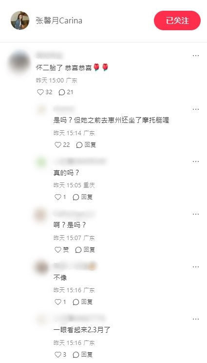 有網民認為林峯的太太張馨月懷第二胎。