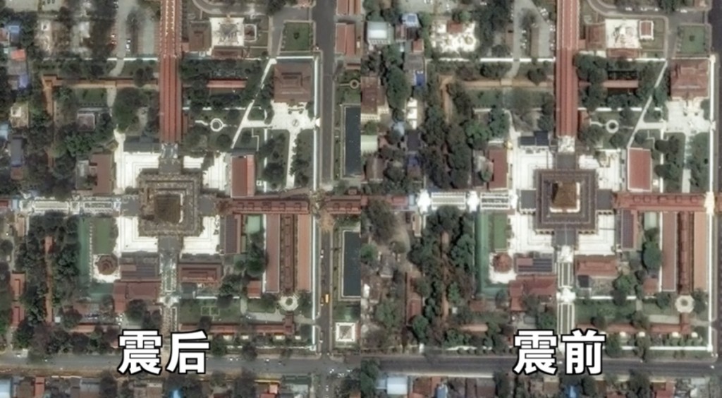 震区前后卫星对比图。新京报