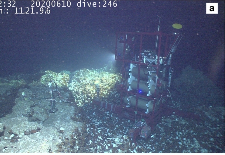 放于南海北部冷泉区的深海实验室。