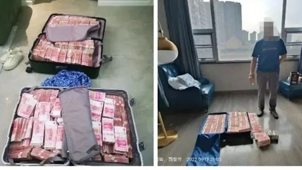 根据当地警方拍摄的照片显示，该集团违法所得的现金装满了数个行李箱，甚至摆满了整张办公桌。微博