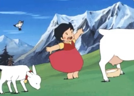 網友聯想起經典卡通《飄零燕》主角海迪，阿爾卑斯山上的小白羊。網圖