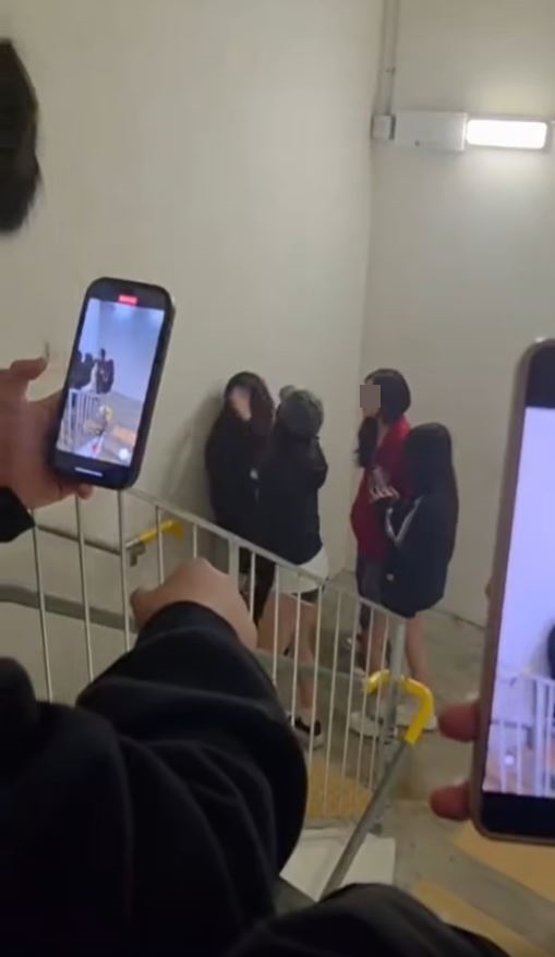 黑衫短褲女童黨掌摑受害少女。網片截圖