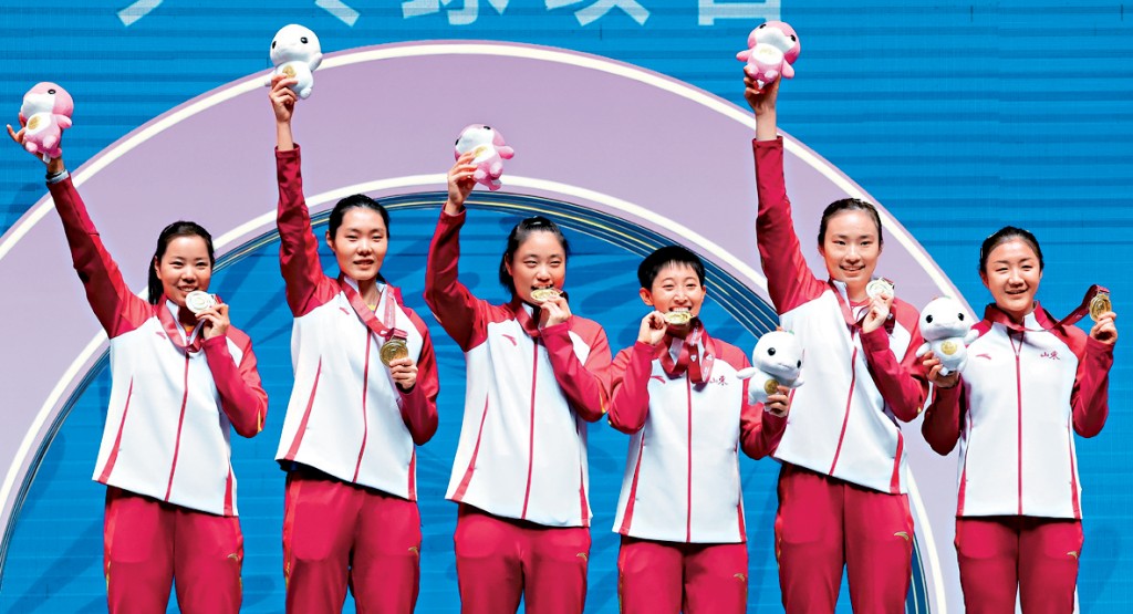 山東隊取得乒乓女團金牌。
