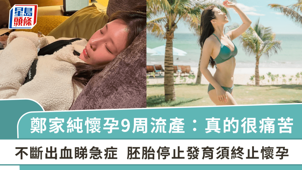 鄭家純懷孕9周流產：真的很痛苦  不斷出血睇急症  檢查證實胚胎停止發育須終止懷孕