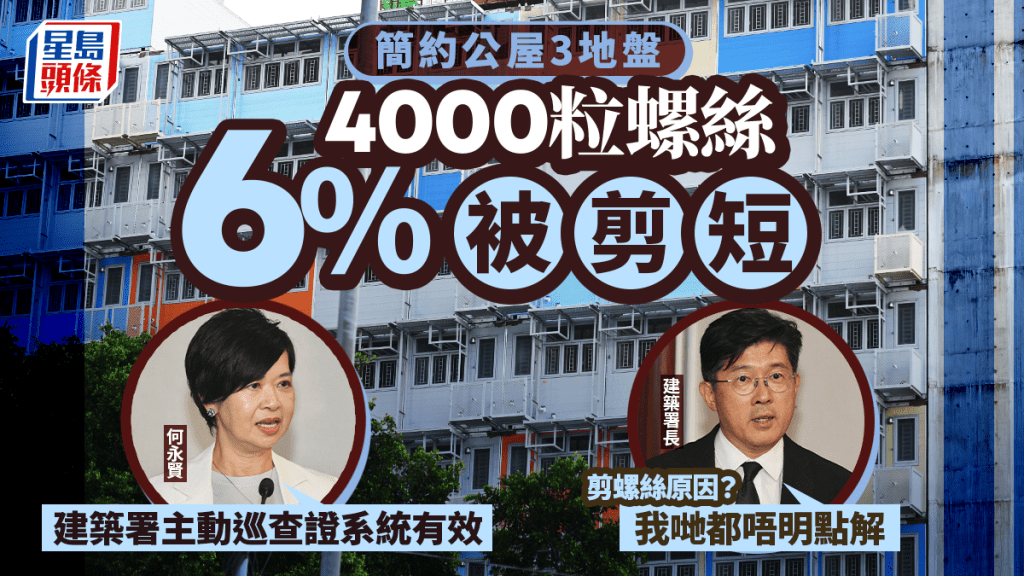 簡約公屋3地盤螺絲遭切割 建築署：4000螺絲6%被剪短 兩成鐵板連接孔被擴大