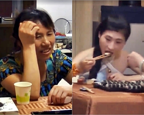 發現兒子女友是大胃王以後,內心的驚恐再也藏不住。影片截圖