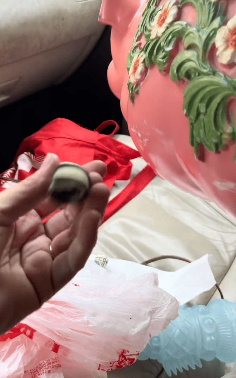 影片中可見,錢罌底部的塞子從未被打開,她好奇拉開後,先後扯出多個綁好的小膠袋,最終竟取出一疊以髮圈捆紮的紙幣。TikTok@miles8katrina 影片中可見,錢罌底部的塞子從未被打開,她好奇拉開後,先後扯出多個綁好的小膠袋,最終竟取出一疊以髮圈捆紮的紙幣。TikTok@miles8katrina