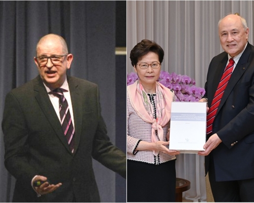 外國專家 Clifford Stott（左面）嘲諷監警會的審視報告。網上圖片/新聞處圖片
