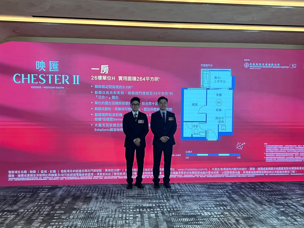 項目主推戶型之一的26樓H室,面積264方呎,1房間隔。 項目主推戶型之一的26樓H室,面積264方呎,1房間隔。