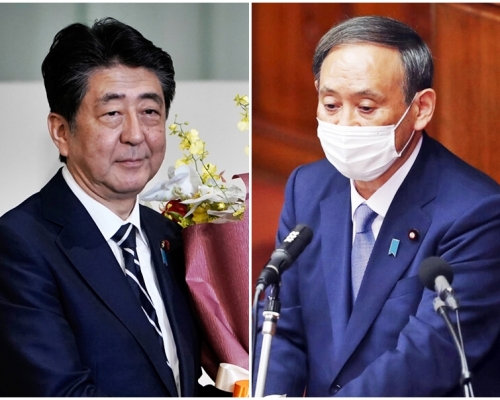 日本前首相安倍晉三表態支持首相菅義偉連任。AP圖片
