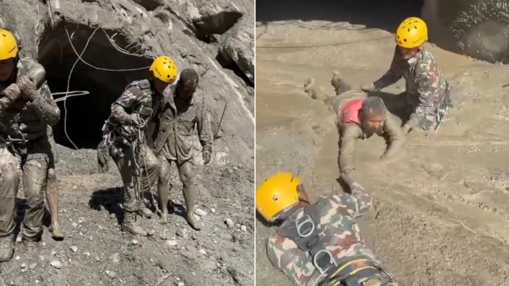 尼泊爾軍方在翠蘇里水電工程隧道救出350人。 fb / PMO Nepal 