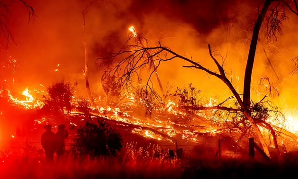 美國加州當地4日下午爆發的山火至今仍未撲滅。AP圖片