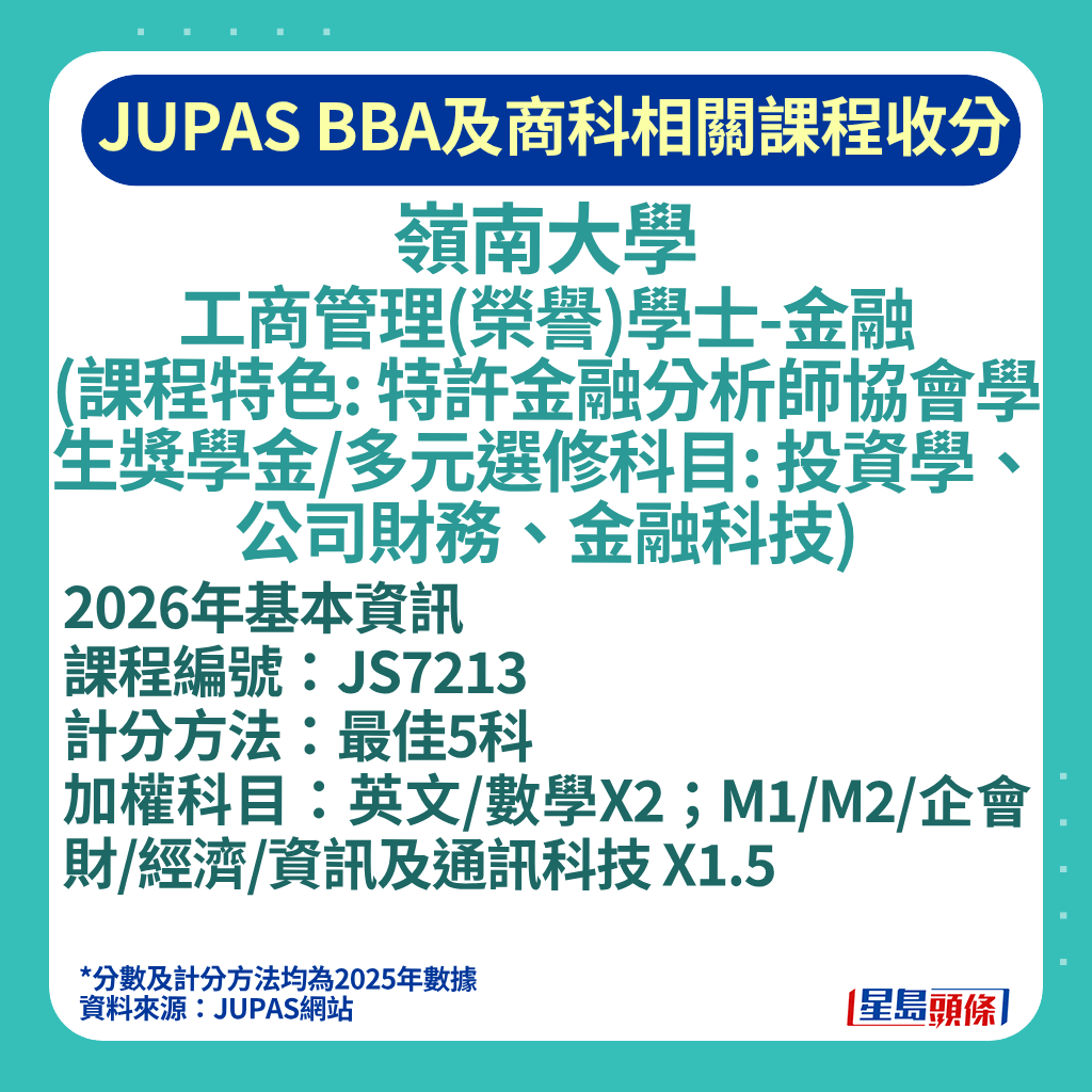 嶺南大學的工商管理(榮譽)學士-金融(課程特色: 特許金融分析師協會學生獎學金/多元選修科目: 投資學、公司財務、金融科技)。 嶺南大學的工商管理(榮譽)學士-金融(課程特色: 特許金融分析師協會學生獎學金/多元選修科目: 投資學、公司財務、金融科技)。