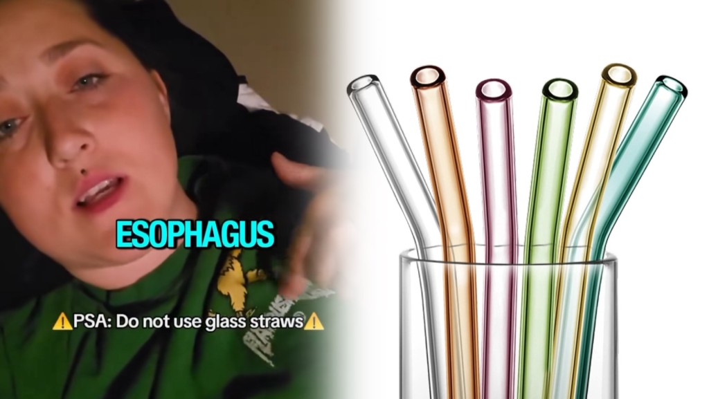 女子沒發現玻璃吸管爆裂，吸入碎片導致「滿嘴是血」。  @_colorful__chaos_/網上圖片