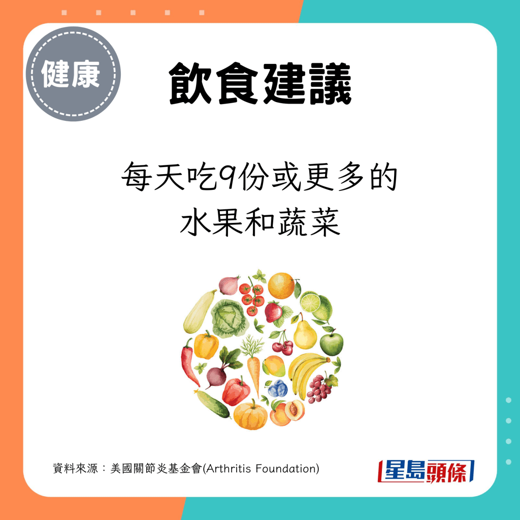 建议每天吃9份或更多的水果和蔬菜