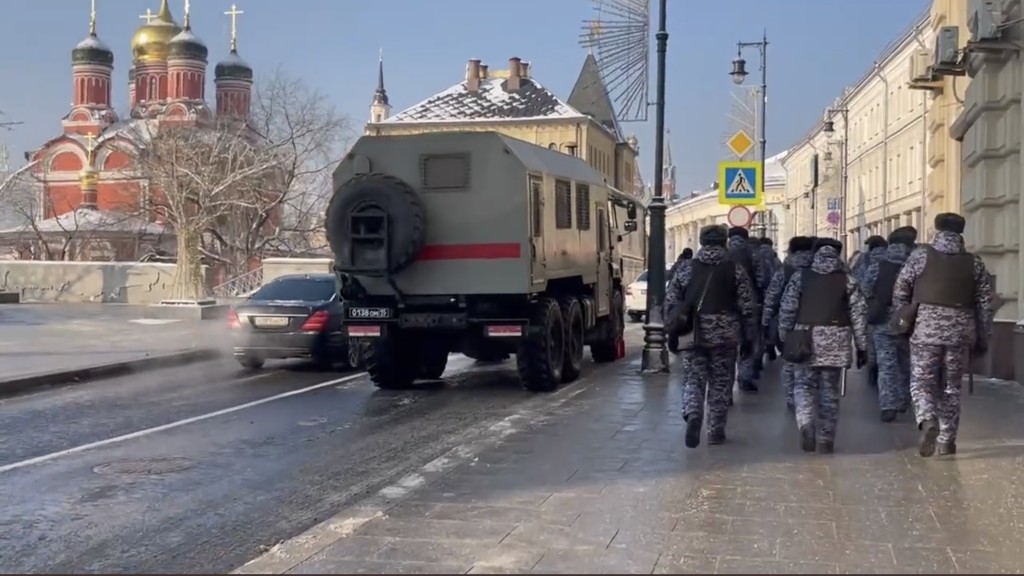 普京發表國情諮文之際，莫斯科紅場一帶加強保安。 網上圖片