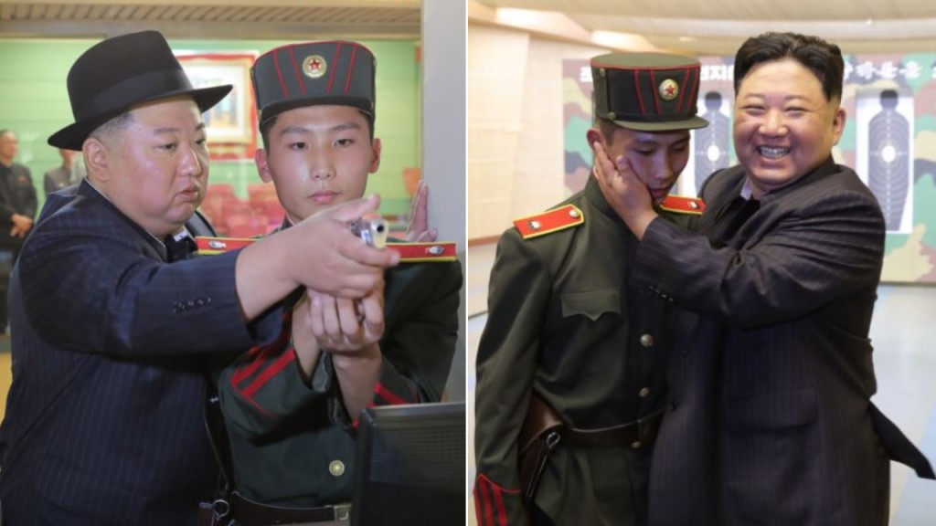 金正恩親自指導學員射擊,學員受寵若驚。朝中社