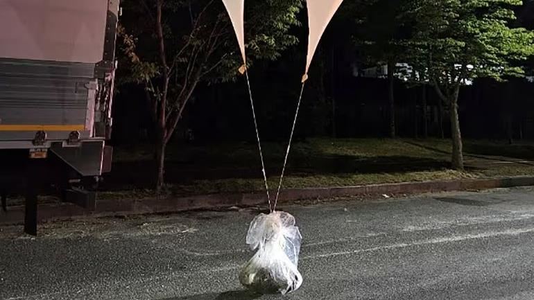 韩国指控北韩的空飘气球内含有人类排泄物，其中验出多种寄生虫。韩国国防部图片