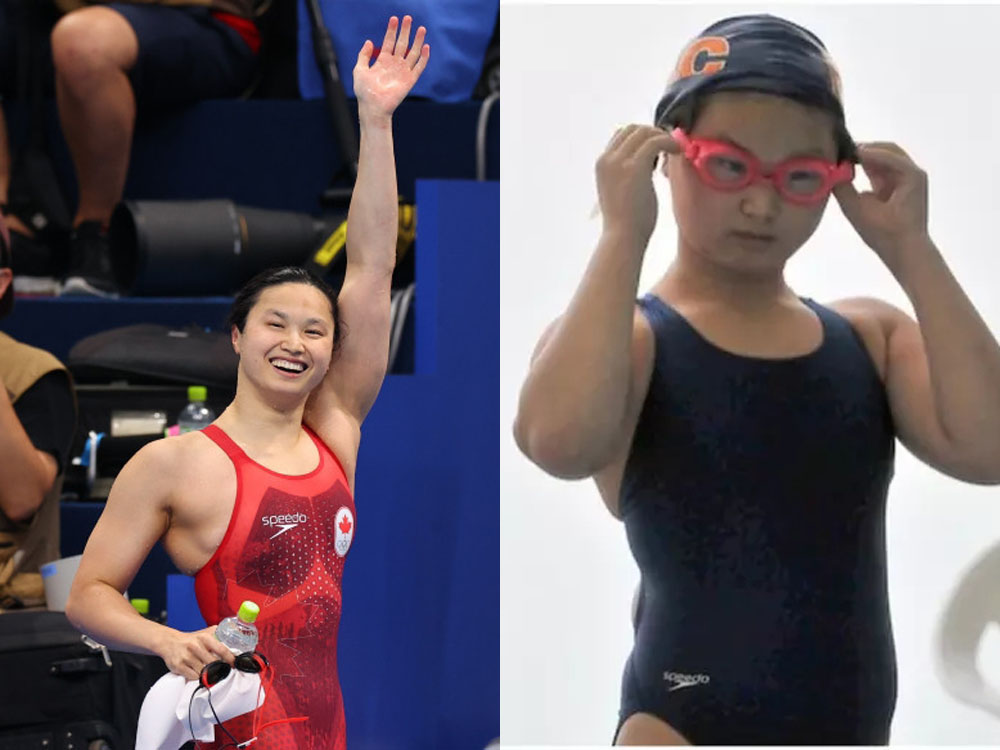 女子100米蝶泳冠軍麥妮爾為華裔，一歲時被加拿大夫婦收養。路透社圖片