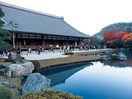 天龙寺的池泉回游式庭园，在秋日特别迷人。
