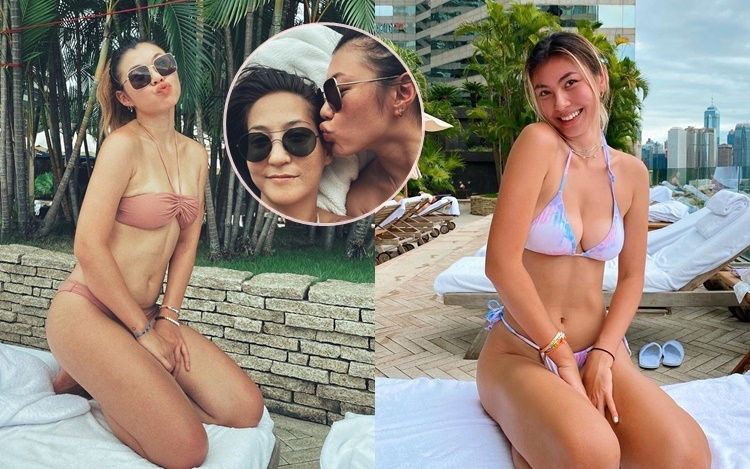 Kayla和妹妹Irisa無懼風雨照去泳池游水。