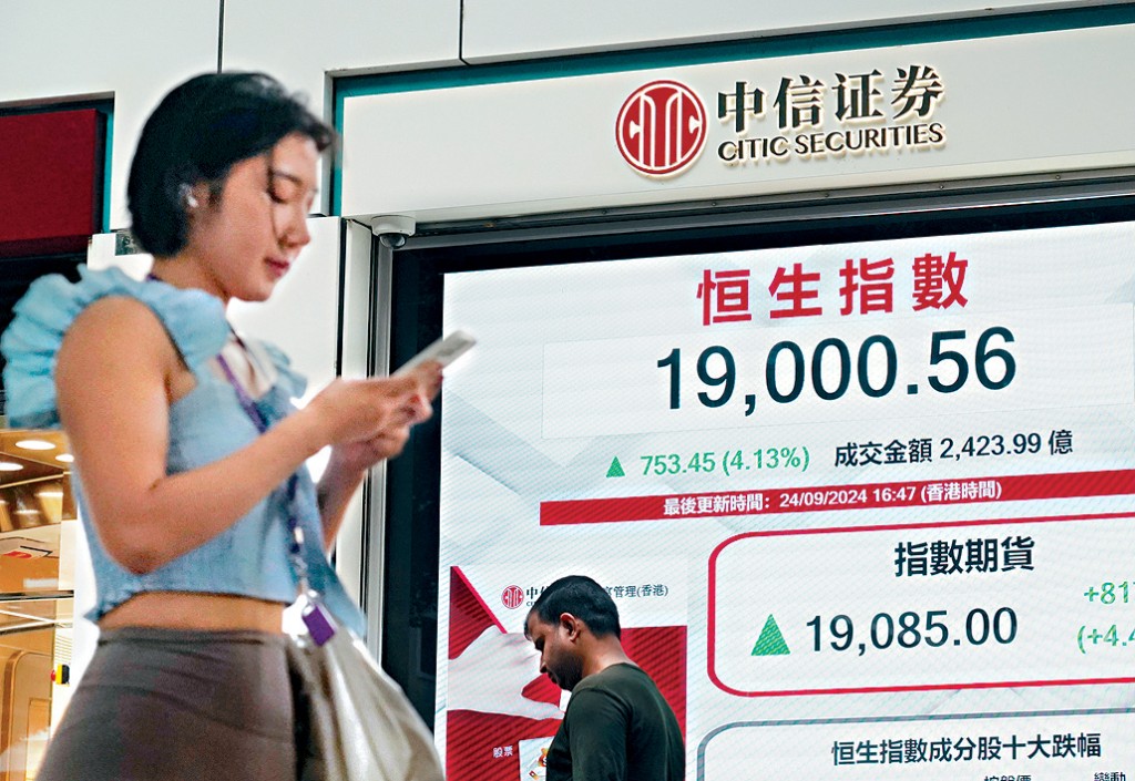 港股受內地救市措施帶動，成交金額創逾兩年來最多。