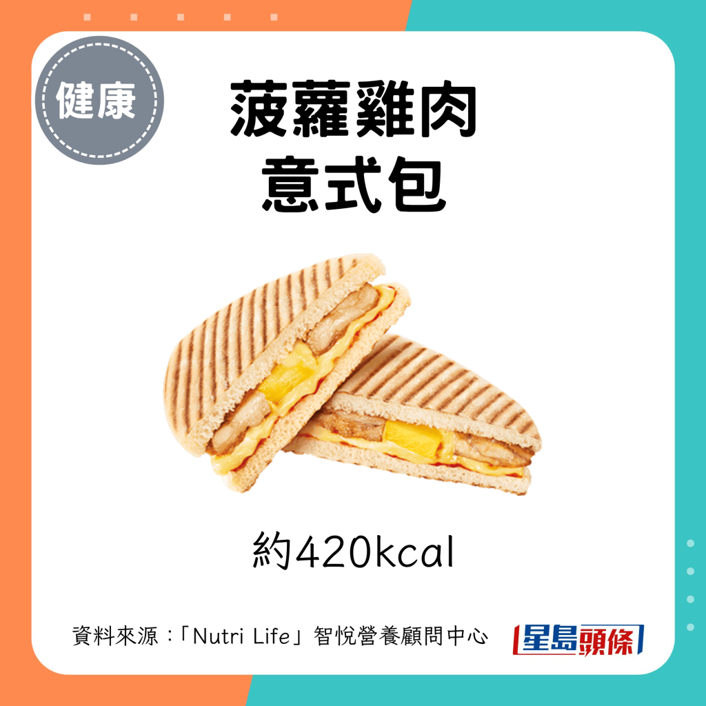 菠蘿雞肉意式包：約420kcal